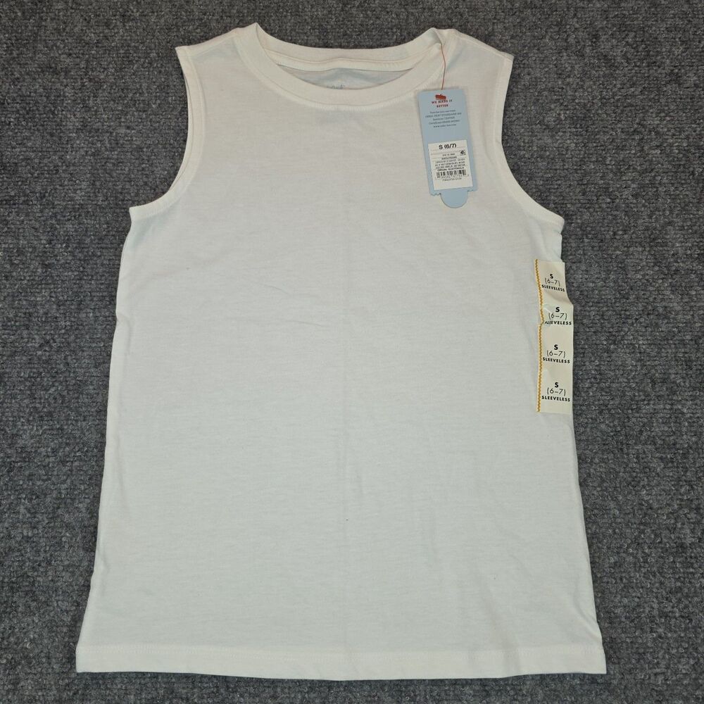 Cat & Jack Unisex Ivory Sleeveless Tank Top Crew Neck Size 6-7 Years